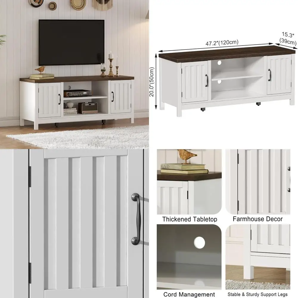 

Rustic Wood Fluted Door TV Stand with Storage and Open Shelves Entertainment Center