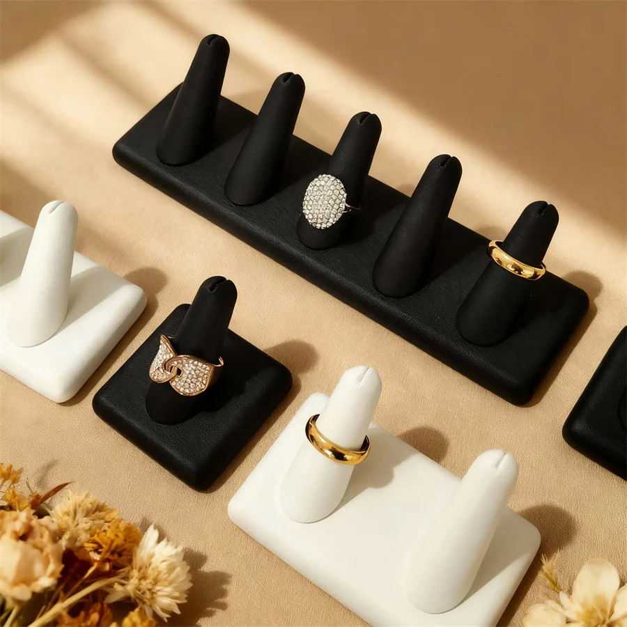 PU Leather Black and White Jewelry Display Stand Rings Storage and Display Stand Home Use and Jewelry Counter Display Stand