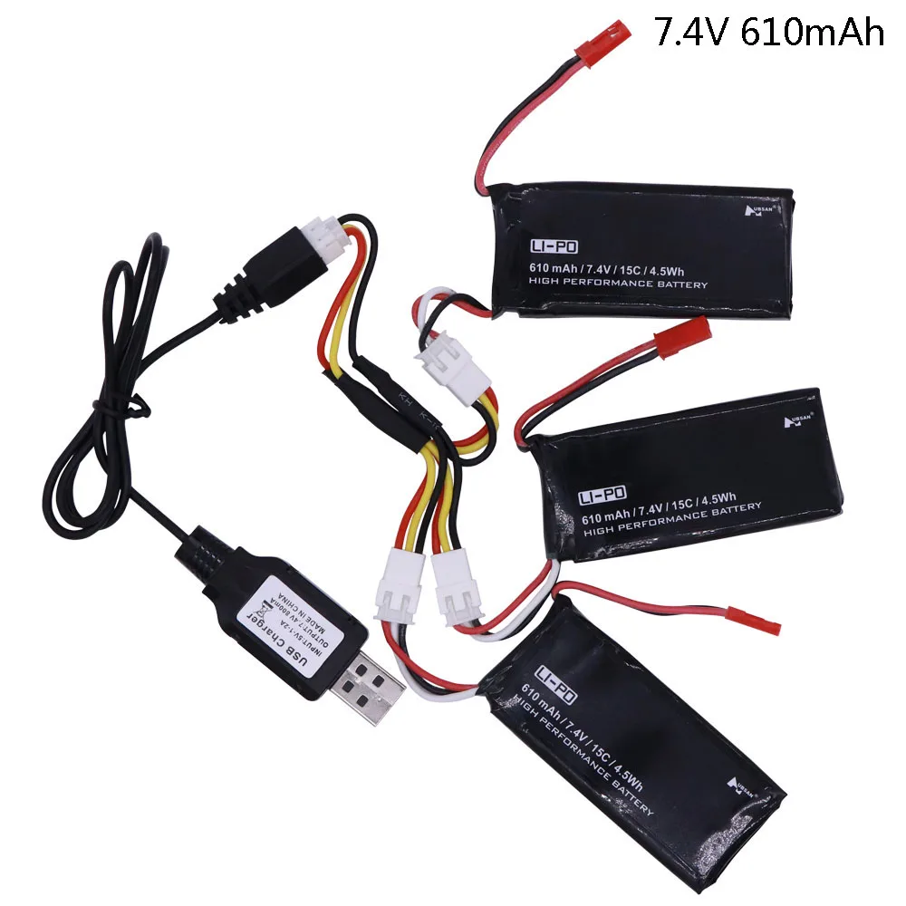 Battery for Hubsan X4 H502S H502E 7.4V 610mAh lipo battery 15C 4.5WH battery and USB charger cable For RC Quadcopter Drone Parts