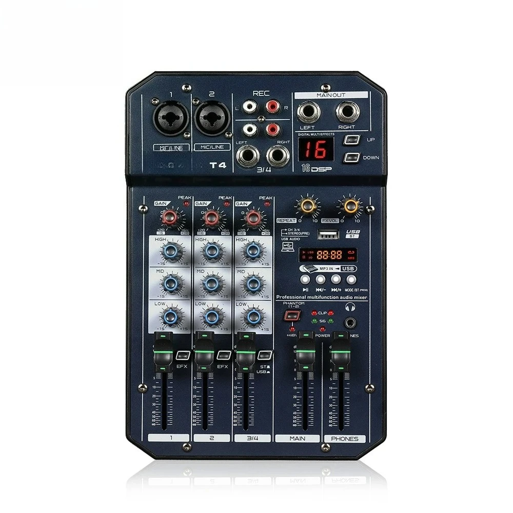 4-Way small Bluetooth mixer digital effect device, built-in sound card can be connected to computer