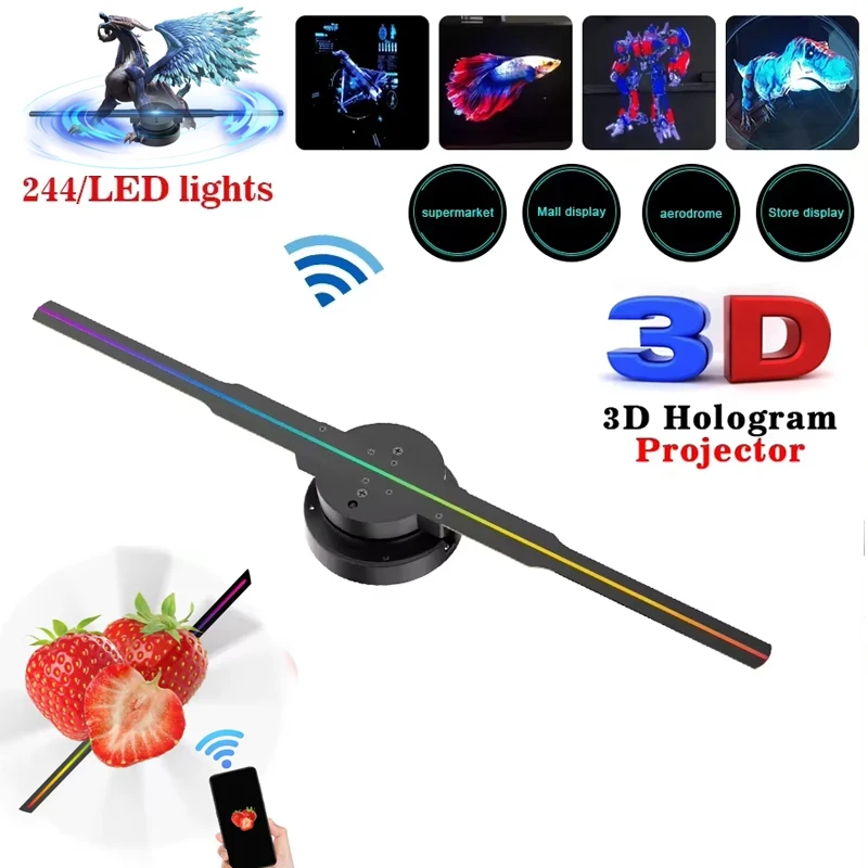 

42cm 3D Holographic Fan Projector WIFI Remote Custom ICONS DIY Video LED Neon Lights Rotating Display AD Holographic Projector