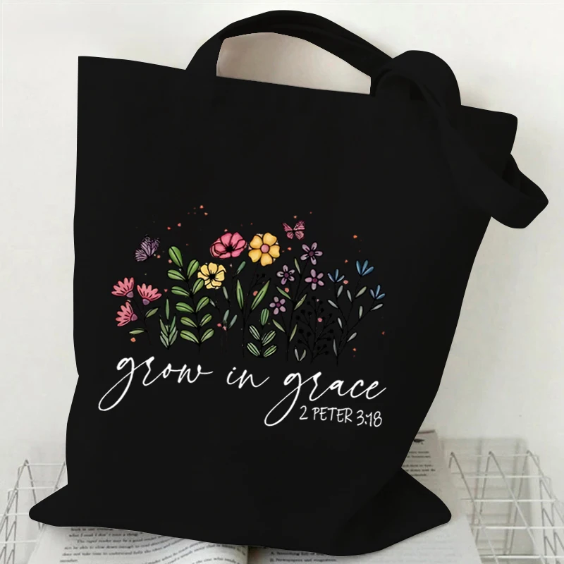 Vintage Style Wildflower Graphic Canvas Tote Bag Women Aesthetic Shopping Bags Floral Casual Teachers Gifts Plant Shoulder Bag