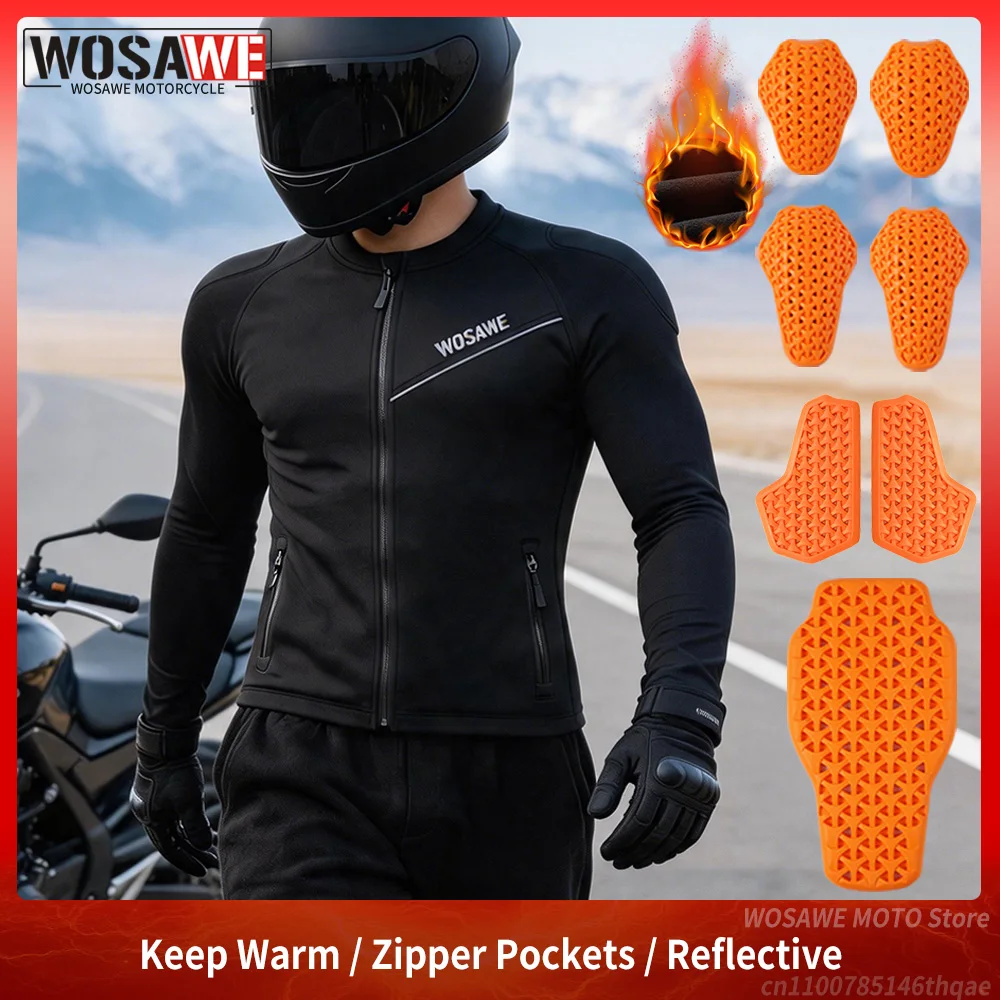 WOSAWE Men Motorcycle Jacket Winter Coldproof Fleece Warm Motorbike Riding Moto Jacket with Soft Pads Casual Outdoor Jacket