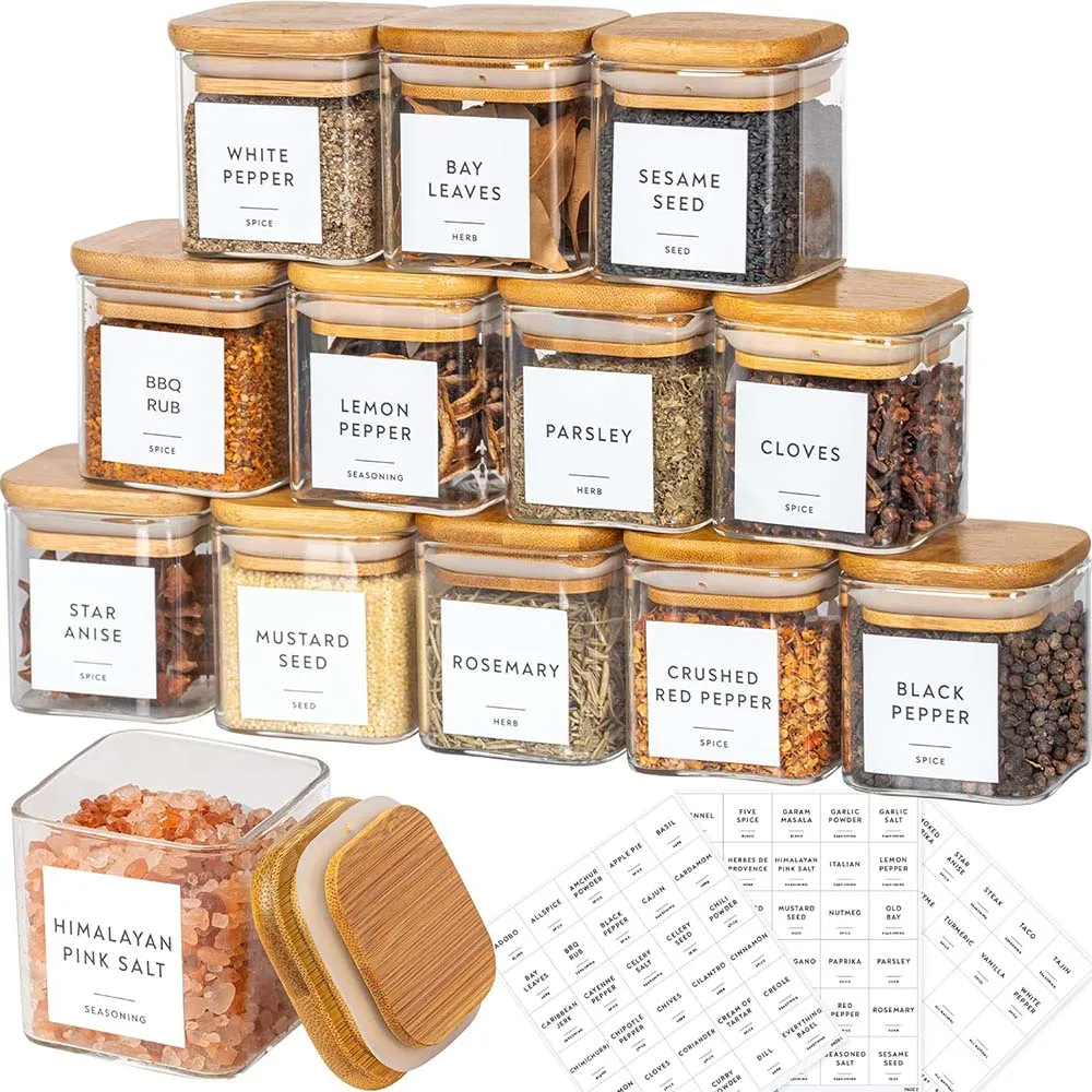 Bocaux à Épices Carrés en Verre de 5oz avec Vide en Bambou, Conteneur de Stockage des citrouille