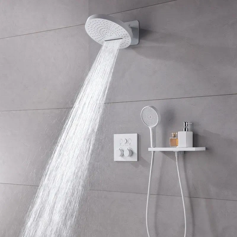 German White Wall Mounted Thermostatic Shower Set All Copper Concealed Embedded Waterfall Shower System