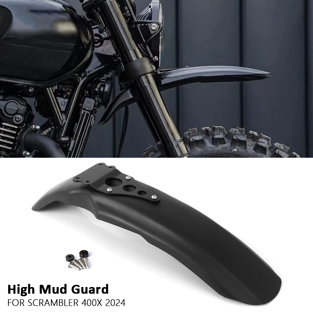 New For Scrambler 400X SCRAMBLER 400 X 2024 Motorcycle Front High Mudguard Fender Plastic Cover Black Durable