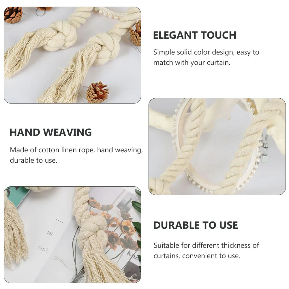 

2Pcs Vintage Cotton Rope Curtain Tiebacks Delicate Elegant Decorative Holder Hand Woven for Home Draperies