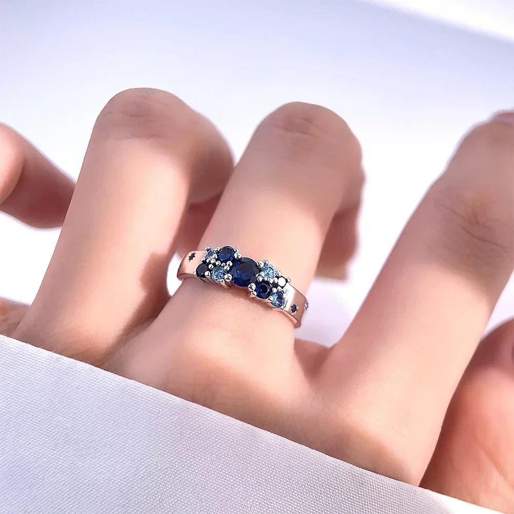 Real 100% Pink Blue Zircon Sparkling Rings for Women Fine Jewelry Anniversary Gifts 925 Sterling Silver image 5