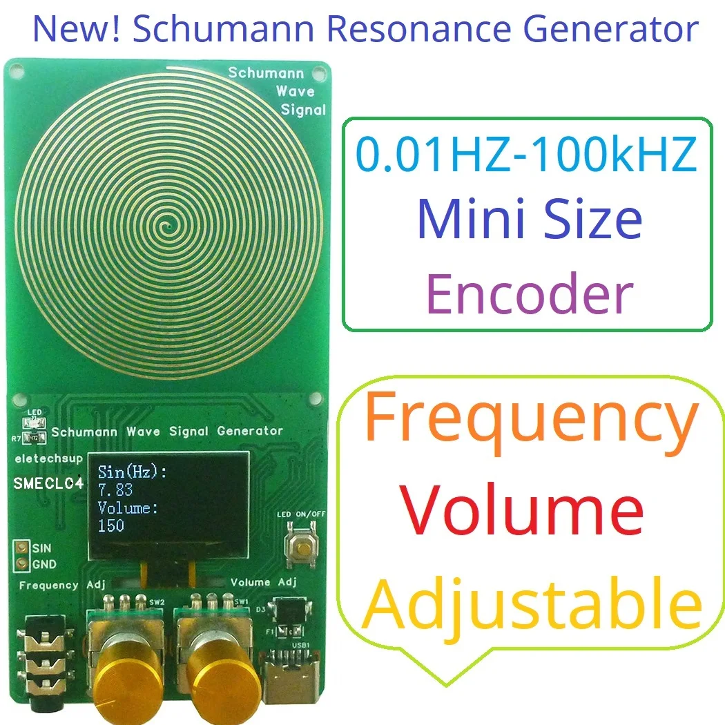 Mini Volume Frequency Continuously Adjustable LCD Encoder Adj 0.01-100kHz Ultra Low Schumann Resonances SR Signal Generator