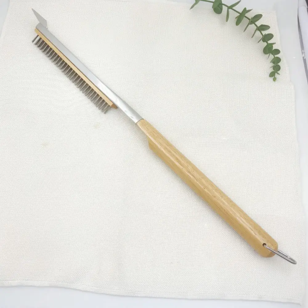 Premium BBQ Grill Scrubber Wood Handle Steel Bristle Cleaning Brush For Pizza Stone Oven Outdoor Cooking Accessories