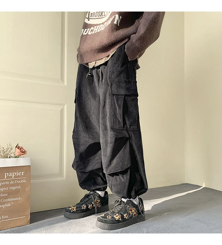 

Corduroy oversized flat-bottomed trousers for men and women casual Japanese Harajuku plain color wide leg trousers with straight