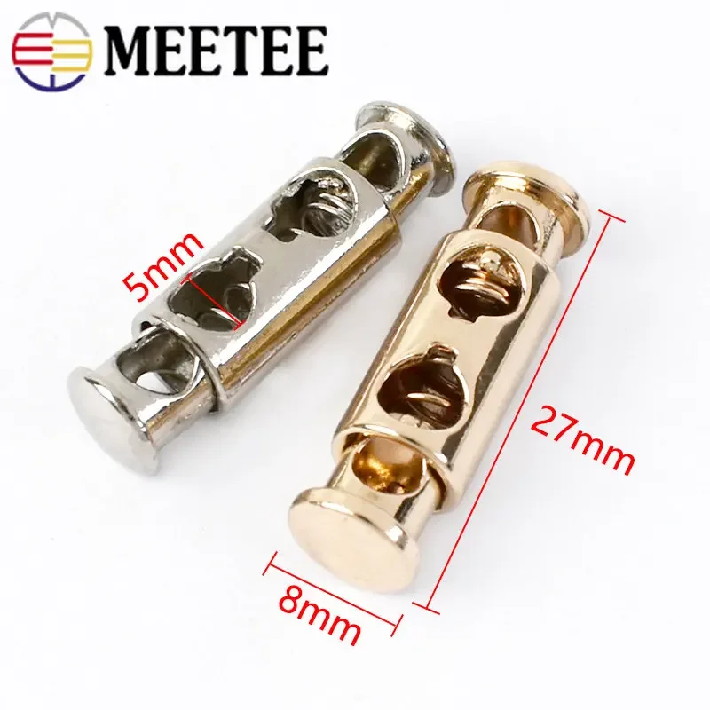 50Pcs Meetee 8mm Metal Cord Lock Stopper Double-hole Spring Stoppers Buckles Clothing Rope Anti-slip Buckle Hardware Accessories