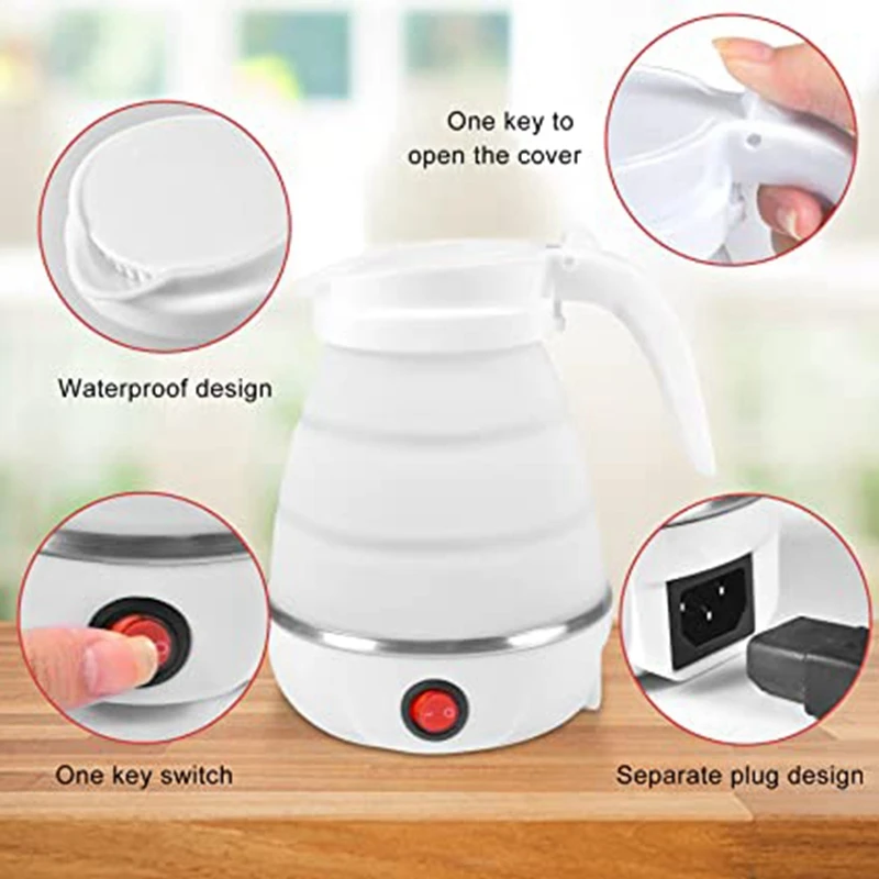 Travel Folding Kettle Silicone Kettle Portable Shrinkable Kettle EU Plug AC 220V