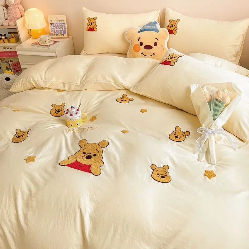 Cute Disney Cartoon Stitch Mickey Lotso Chip Dale Alien Tigger Winnie the Pooh Pure Cotton Quilt Cover Bedsheet Set of Four