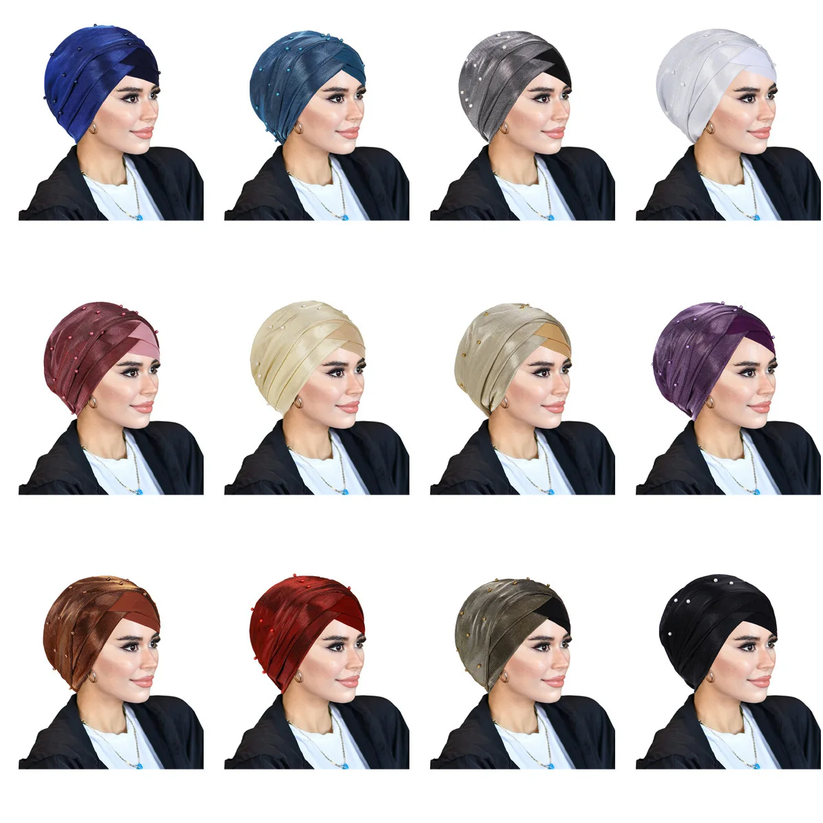 

Forehead Cross Glitter Beanies Beaded Turban Muslim Hijab Women Chemo Cap Bonnet Hair Loss Headscarf Hat Headwear Turbante Mujer