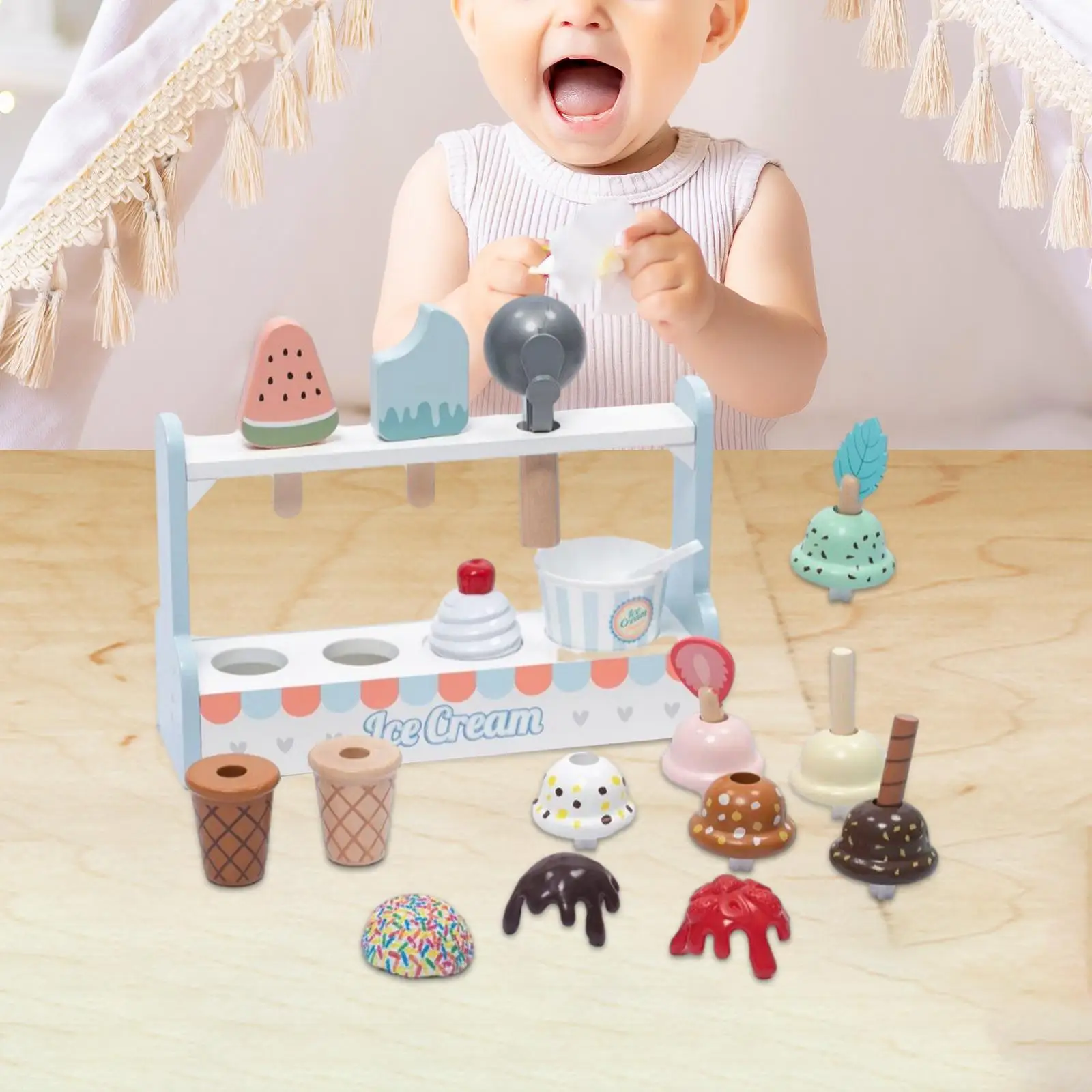 Holz-Eiscreme-Spielzeug, Simulations-Eiscreme für Weihnachtsgeschenke, Mädchen und Jungen