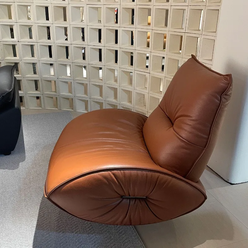 Italian first-layer cowhide single sofa chair, genuine leather modern simple living room balcony casual rotatable single chair