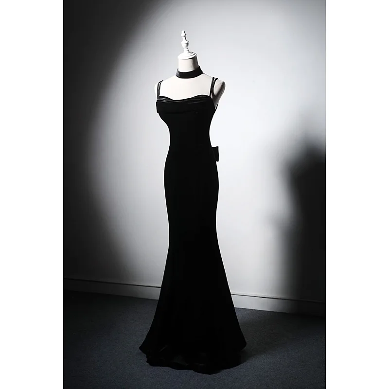 High Quality Sling -Fit Black Host Annual Meeting Stage Performance Sexy Dress Women's Dress