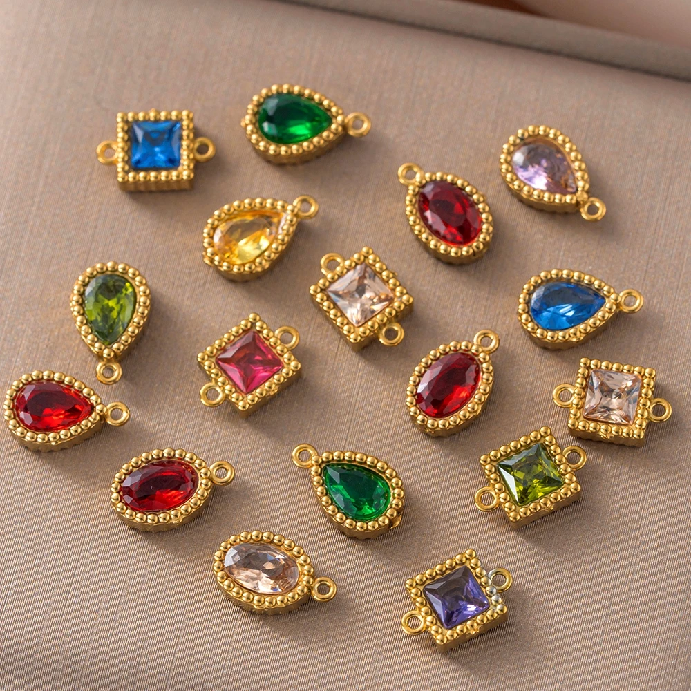 10pcs Gold Stainless Steel Mix Oval Square Water Drop Pendants Crystal Glass Charms for DIY Necklace Jewelry Making Findings