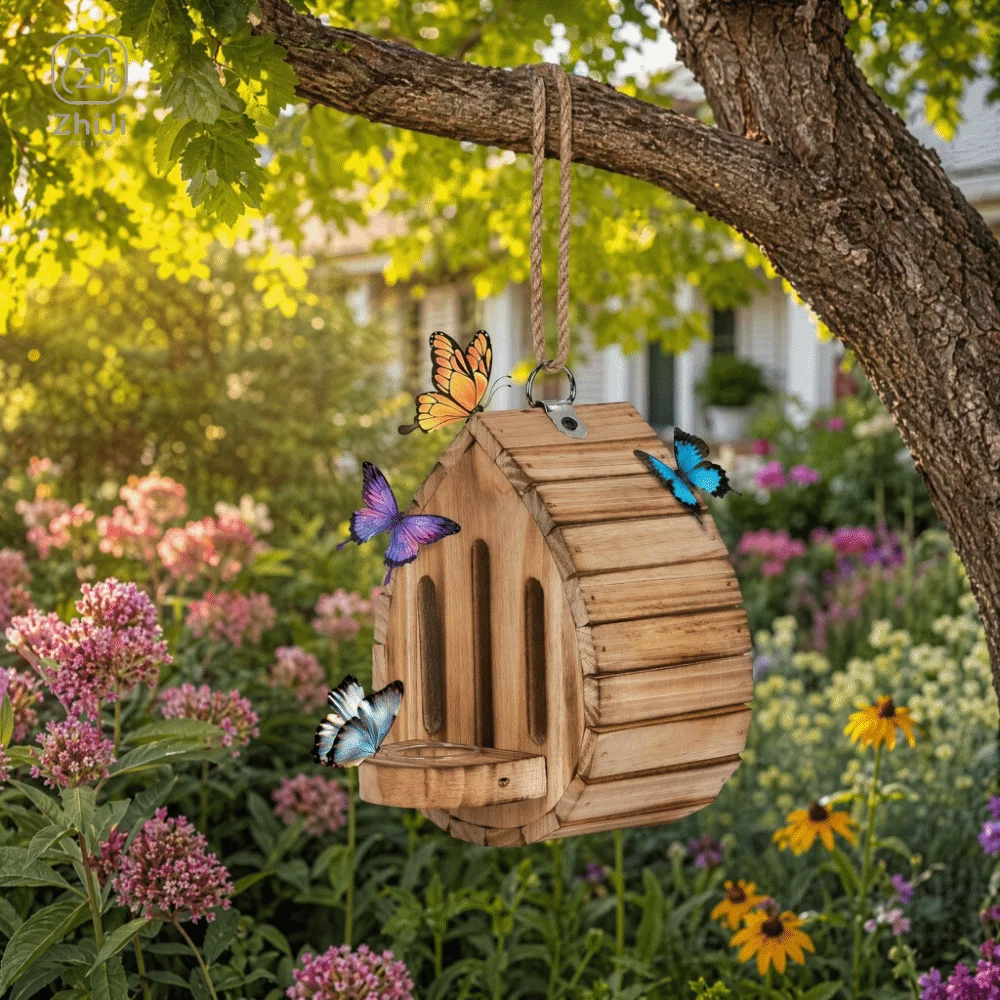 木製蝶の家 吊り下げ式装飾用受粉昆虫ハウス 自然生息地 2i - Home Decor Habitat のレビューと価格
