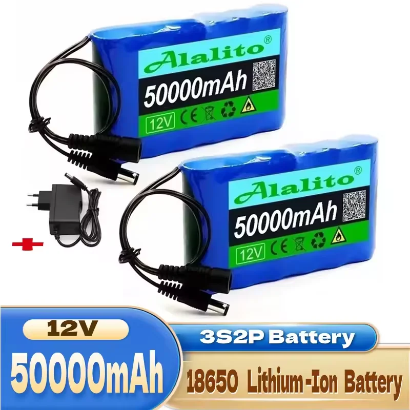 New Portable Super 12V 50000mAh 3s2p Battery Rechargeable Li-Ion Battery Pack Capacity DC 12.6v 50Ah CCTV Camera Monitor+Charger