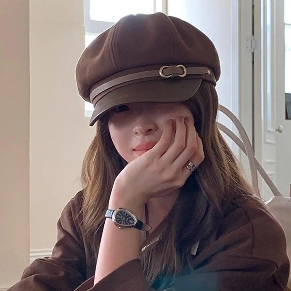 خمر بلون قبعة بيريه الخريف الشتاء موضة الرسام قبعات قبعة صوف عادية موزع الصحف قبعة ملابس غير رسمية يومية #2