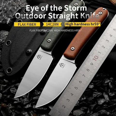 Huangfu Linen Fiber Handle 14C28N High Quality Steel Integrated Cutting Tool Outdoor Wilderness Survival Knife High Hardness Por