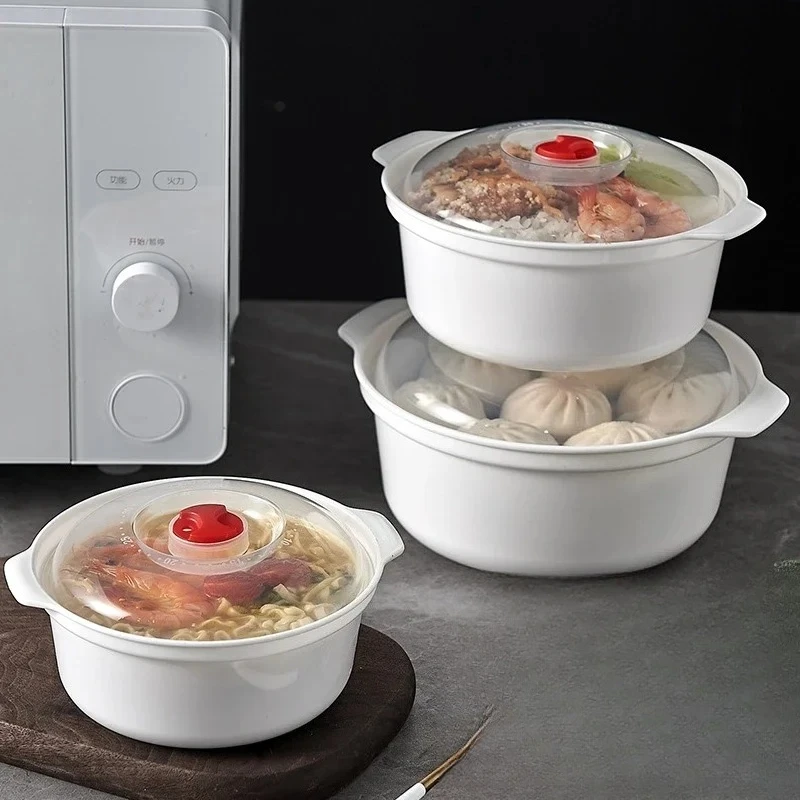 Microwave Oven Special Box Household Plastic Heating Fresh Keepeing Box with Lid Steamed Bun Instant Noodles Kitchen Bowl