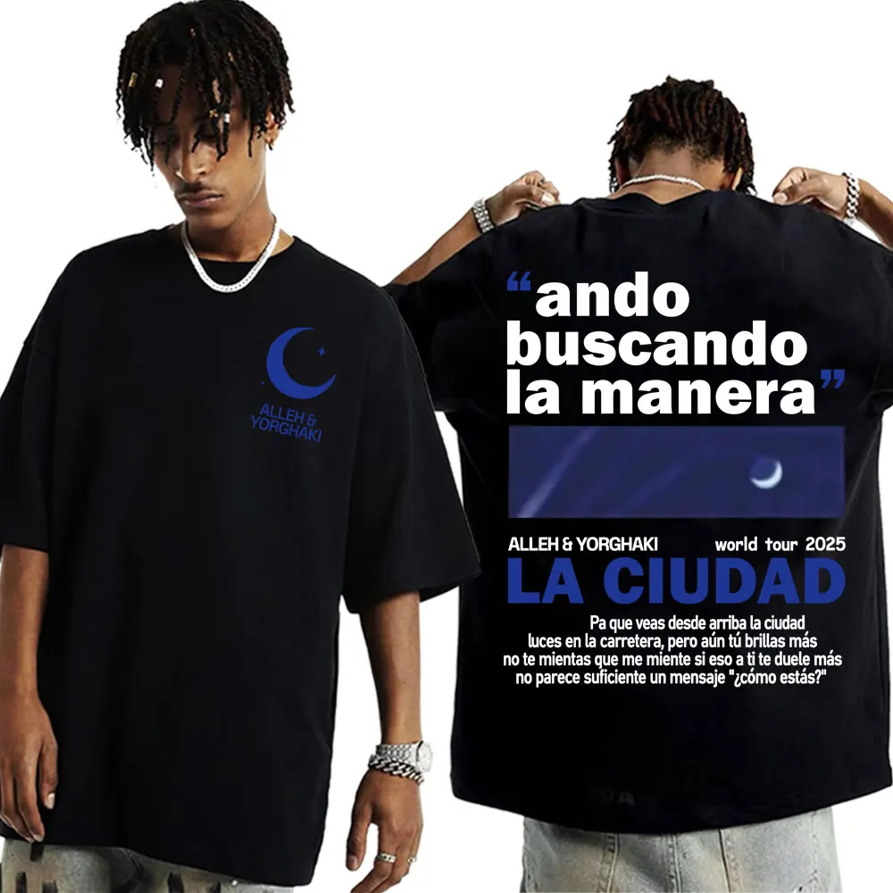 

Футболка Alleh & Yorghaki La뷰 Worid Tour 2025, мужская модная футболка в стиле хип-хоп, панк, повседневная футболка из 100% хлопка, уличная одежда