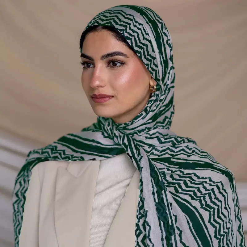 

Хлопковый хиджаб с принтом Kuffiyeh большого размера, дышащий мягкий длинный модный передний шарф, головной платок, мусульманский хиджаб, шаль Рамадан
