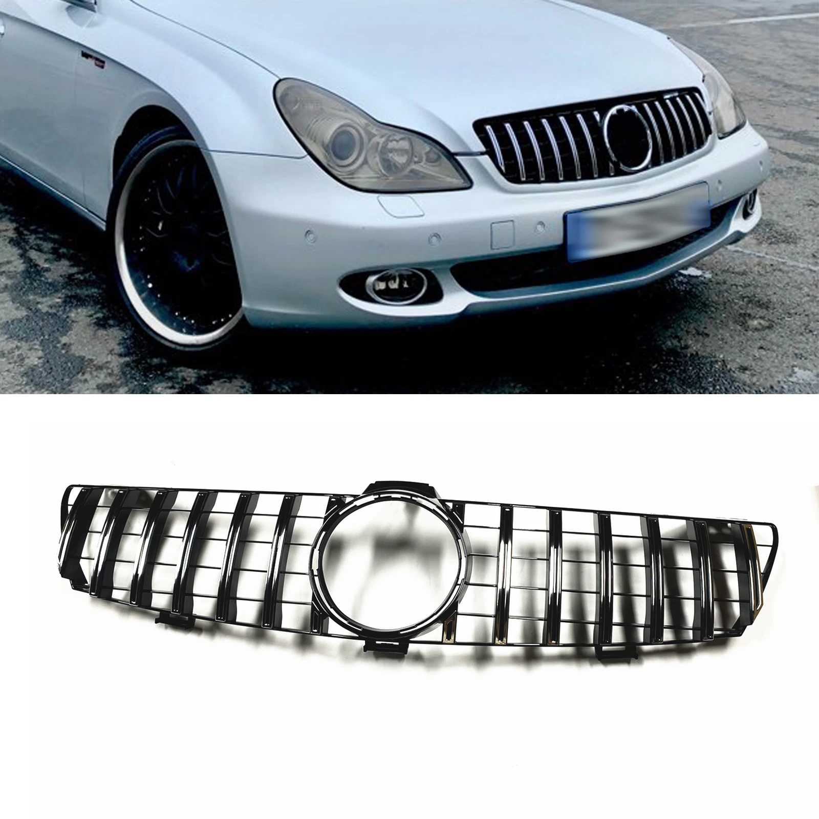 

Front Grille Grill For Mercedes Benz W219 CLS Class CLS350 CLS500 CLS550 2005-2008 GT Style Silver/Black Upper Bumper Hood Mesh