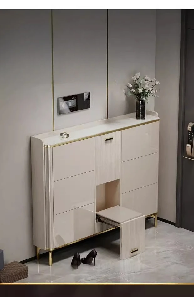 

Ultra-thin 17cm tipping bucket shoe cabinet, large-capacity storage and stool integrated cabinet at the door of the household