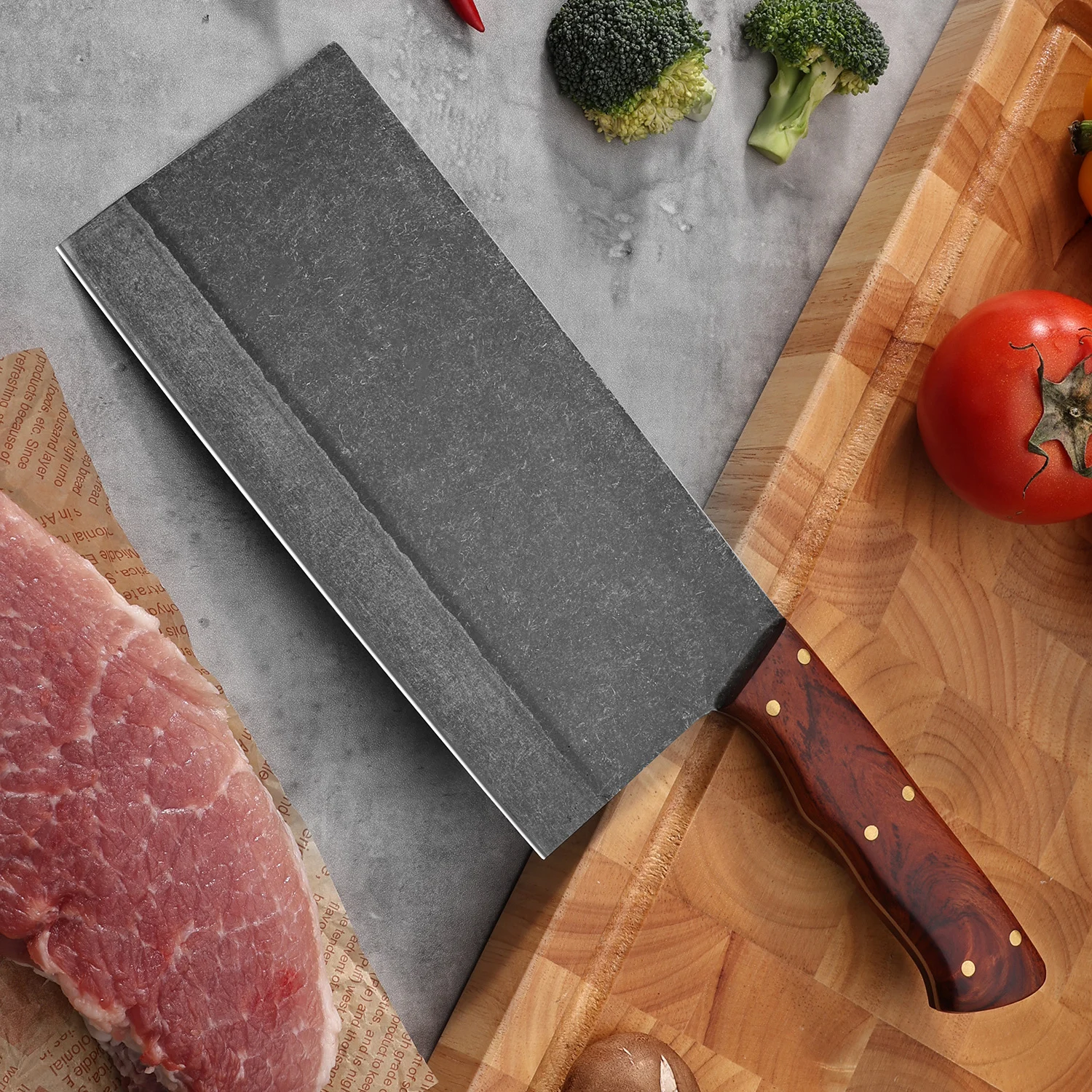 

7.7 Inch Chinese Chef Knife Welding DC53 Steel Blade Wood Handle Slicing Vegetables Cleaver Meat Professional Kitchen Knives