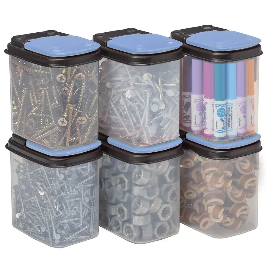 

MultiPurpose Hardware Storage Bins Bits and Bolts Small Storage Containers, Hardware Organizers, Clear Containers With Blue Stac