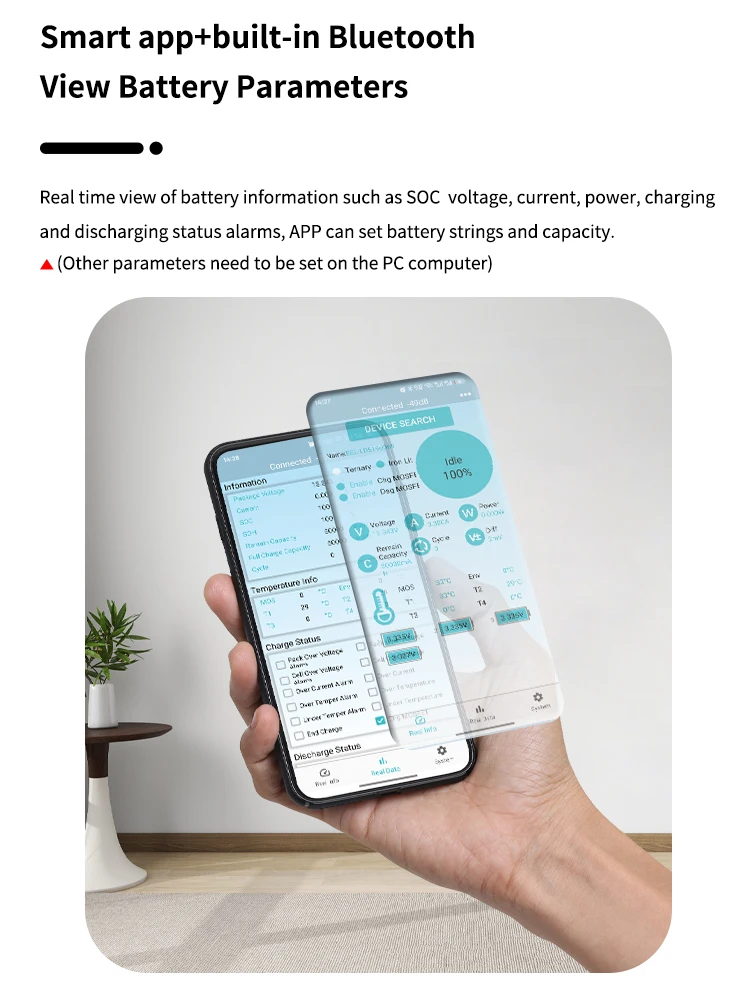 LILN BMS الذكية BMS بلوتوث 8S 24V 150A Lifepo4 بطارية NTC BT مفتاح التبديل RS485 وظيفة ل EV العاكس