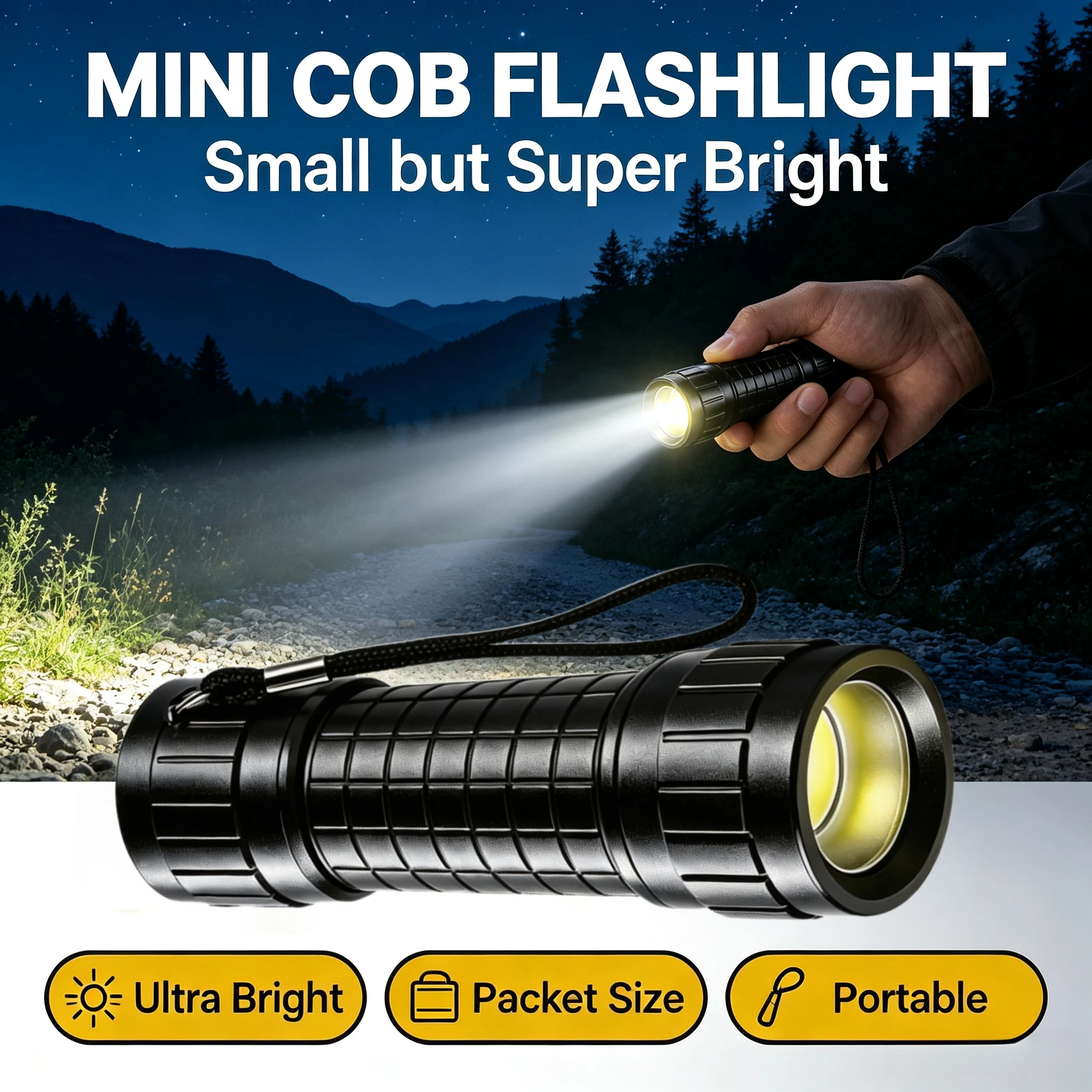 Mini LED Flashlight with Replaceable 18650 Battery Portable Torch High Brightness Waterproof Handheld Light for Outdoor Camping