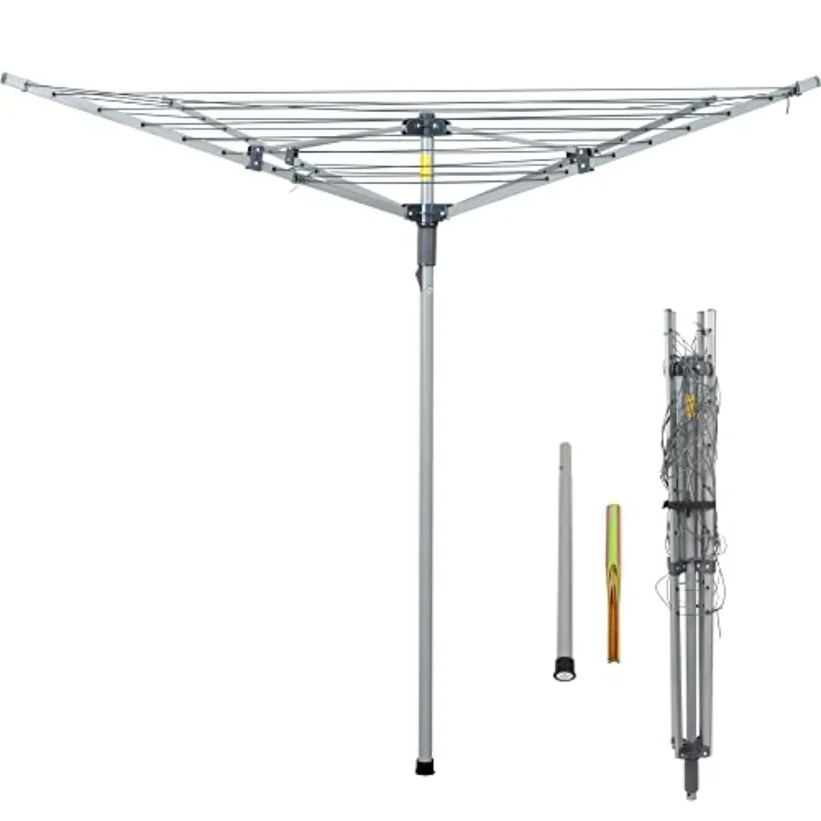 

Collapsible 4-arm Rotary Outdoor Umbrella Drying Rack Metal Clothes Dryer Clothesline with 131ft Drying Space