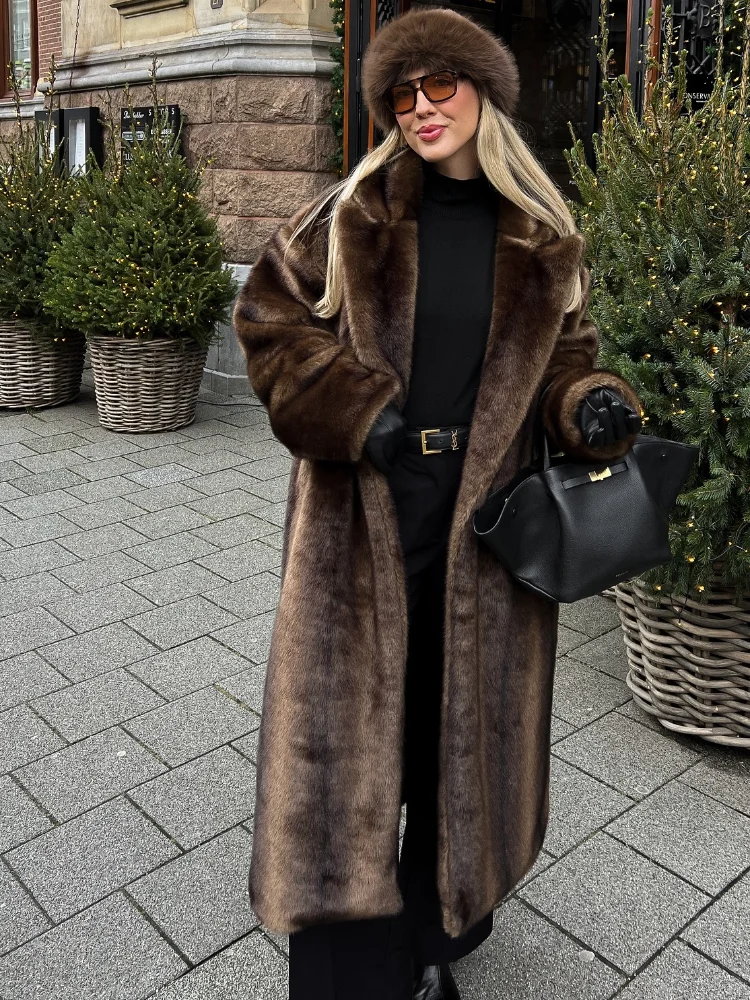 

Solid Women Faux Fur Long Coat Lapel Long Sleeve Fluffy Luxury Loose Casual Outerwear 2026 Fashion Winter High Street Outwears