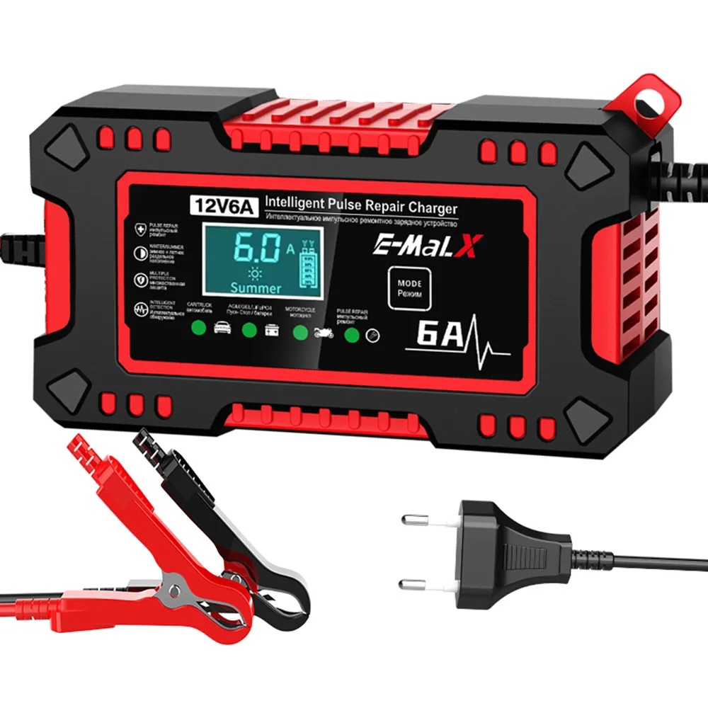 

Обнаружение температуры напряжения, интеллектуальный импульсный ремонт, 12 В, 6 А, цифровой ЖК-дисплей, автомобильное зарядное устройство для внедорожника, мотоцикла, грузовика