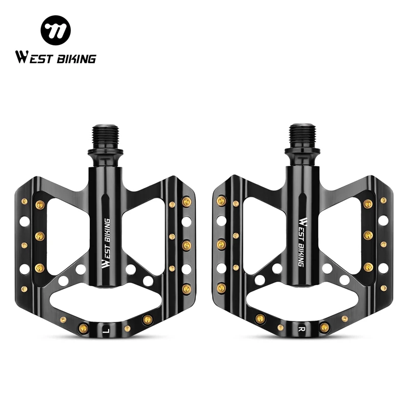 

WEST BIKING 3 Bearing Bicycle Aluminum Alloy Pedals Lubricated Labor-Saving MTB Road Bike Pedal with Removable Anti-Slip Nails