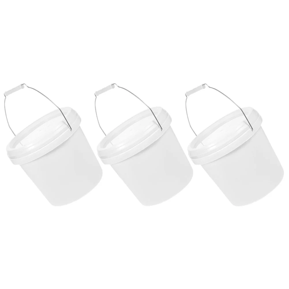 

3 Pcs Paint Bucket Chemical Round White Empty Cans Bait Garbage Bin Trash with Lid Multi-functional 4 Liter Pigment Camping