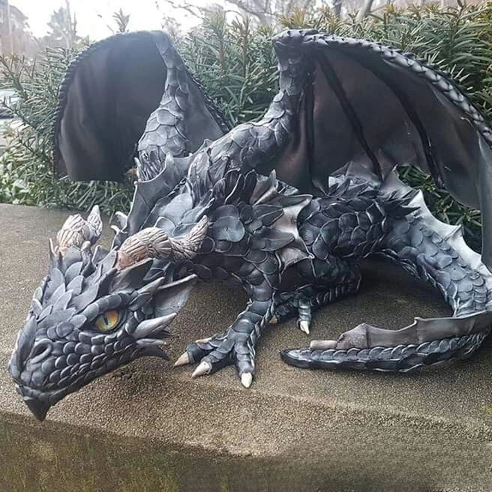 Gothic Dragon Sculpture Large Crouching Resin Dragon Statue for Home Decor Dark Fantasy Collectible with Hand-Painted Details