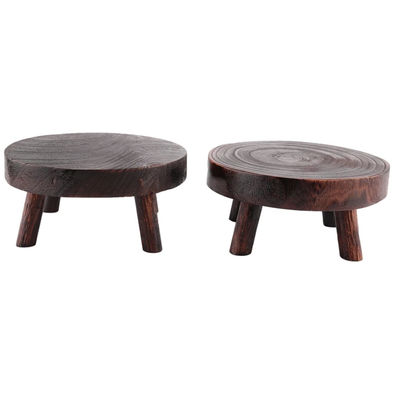 2Pcs 8IN Round Plant Stand Wood-Flower Pot Supports Plant For Indoor Outdoor Home