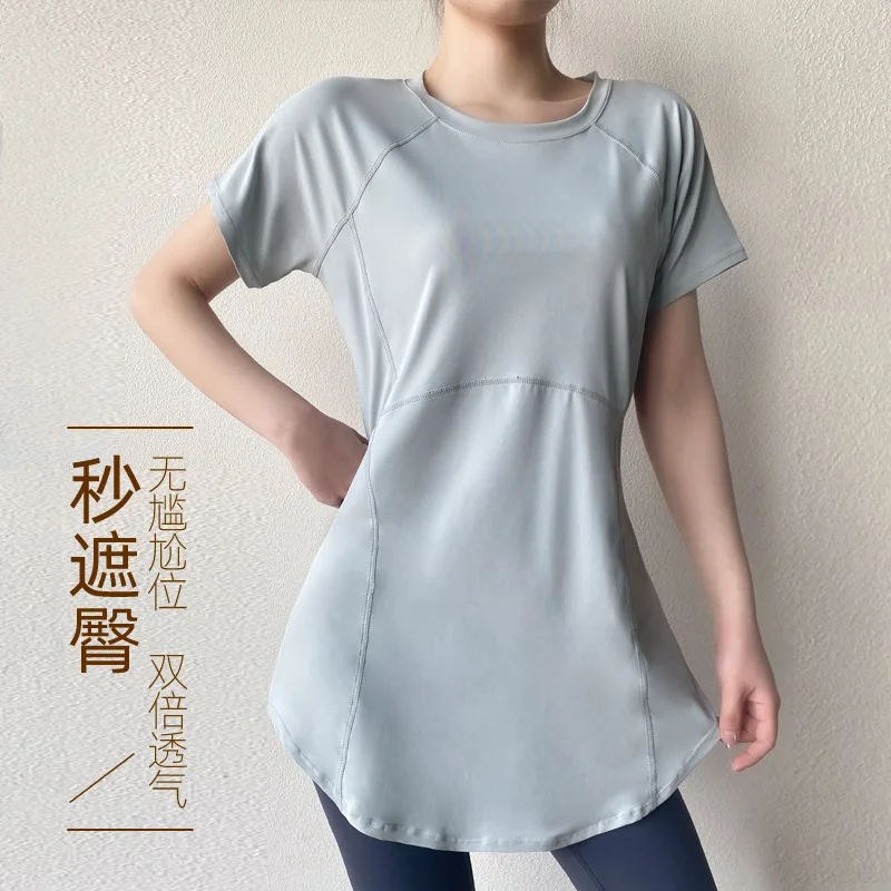 Summer Quick-dry Yoga Tops Sports Running T-shirts Breathable Comfy Fitness Golf Gym Blouse Short-sleeves Loose Pilates T Shirts