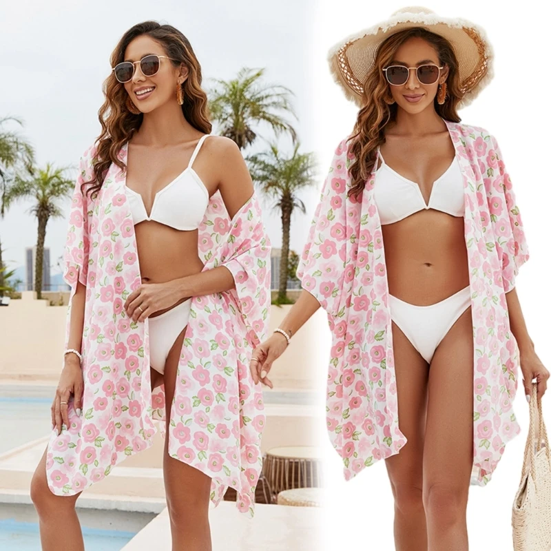 Kimono de chifón Floral para mujer, Rebeca Sexy para cubrir Bikini, traje de baño para vacaciones, novedad de 2023