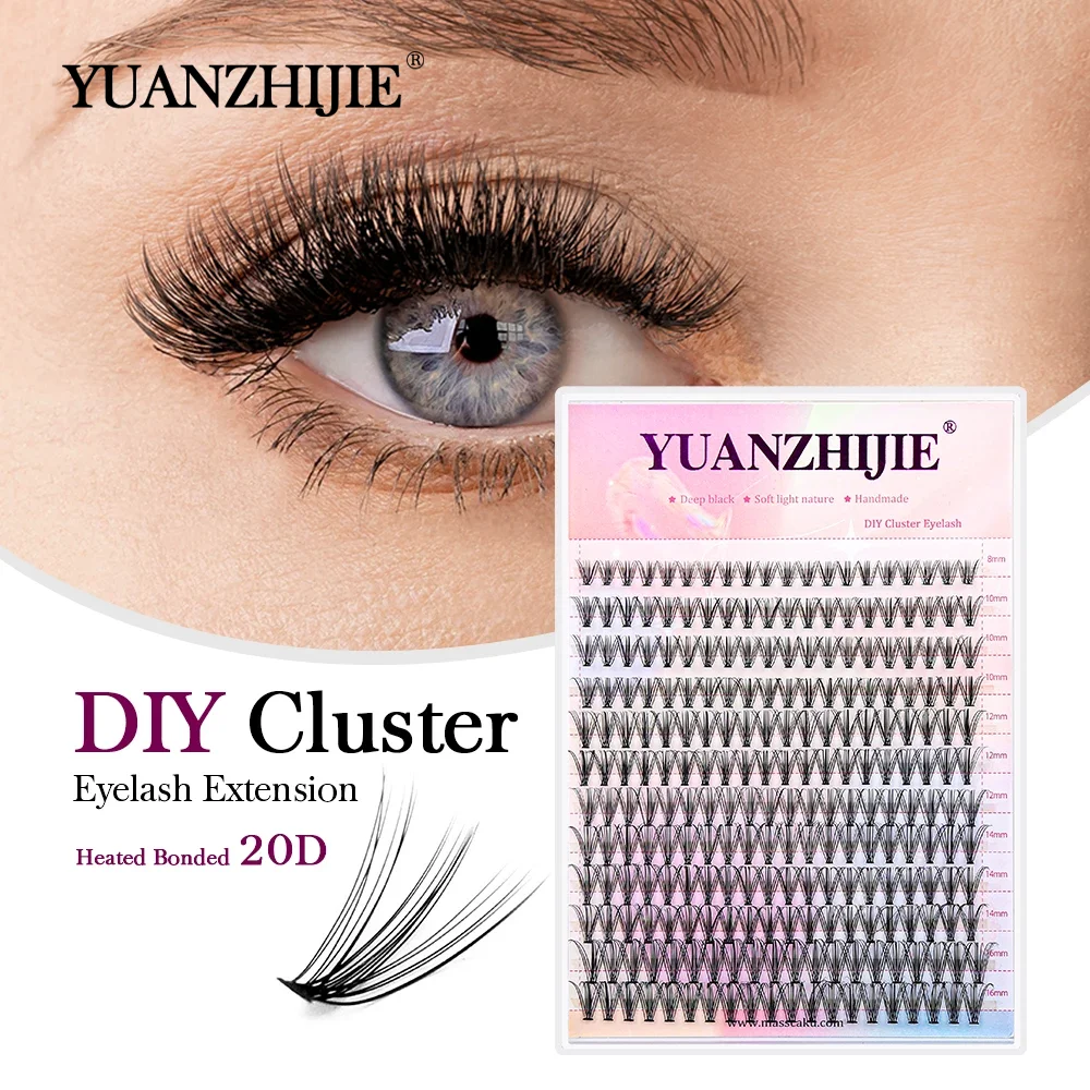 YUANZHIJIE Segmented Eyelashes Pre-cut lashes Dovetail Customized logo Wispy Mix length A/M Shape Spike Cluster Eyelash Remover