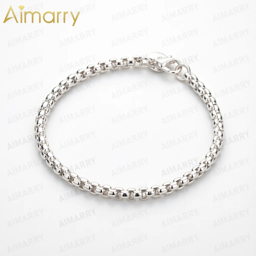 925 Sterling Silver 4mm Minimalist Basic Square Box Bracelet Women's Party Banquet High-quality Gift Fashion Jewelry