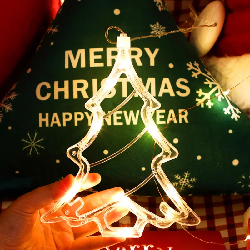 Christmas LED Light Snowflake Santa Star Hanging Sucker Lamp Window Ornaments Decoration Pendant Luminous Xmas New Year Decor