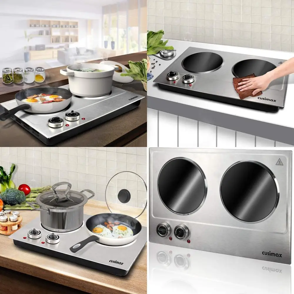 

1800W Dual Control Infrared Portable Double Burner Electric Cooktop, Glass Top, Stainless Steel Upgraded