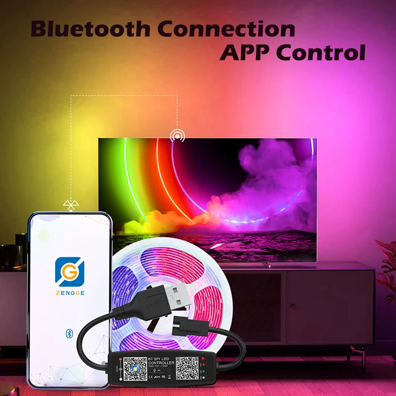 Tuya-Bluetooth付きLEDストリップライト,ws2812b ws2811,再利用可能なストリップライト,音楽,RGB,マイク付きピクセルコントローラー,ws2812,DC5-24V